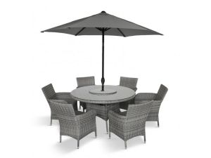 LeisureGrow - Monaco Stone 6 Seat Round Dining Set with 3m Parasol & Lazy Susan