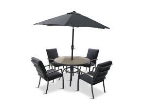 LeisureGrow - Monza 4 Seat Set with Highback Armchairs and 2.5m Parasol