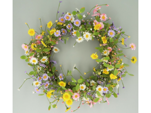 Gisela Graham - Mixed Pastel  Daisy Twig Wreath