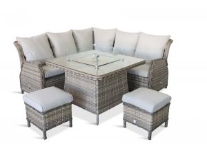 LeisureGrow - Lyon Flex Compact Corner Sofa/Dining Set with Firepit Table Brown/Wheat - (Feb Delivery)