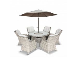 LeisureGrow - Lyon 6 Seat Dining Set with Deluxe 3m Parasol & Lazy Susan Brown/Wheat - (Feb Delivery)