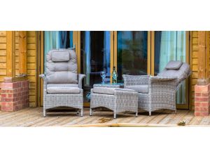 Katie Blake - Flamingo Deluxe Lounge Set, 2 Reclining Chairs, Footstools & Drinks Table