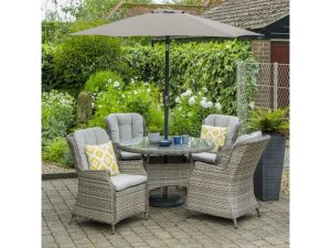LeisureGrow Lyon 4 Seat Dining Set with Deluxe 2.5m Parasol Outside