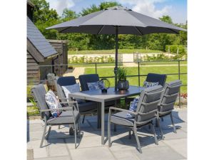 LeisureGrow - Milano 6 Seat Rectangle Table Dining Set with Highback Chairs & 3m Parasol