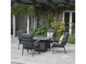 LeisureGrow - Milano 4 Seat Relaxer Set with Firepit Square Table - (Feb Delivery)