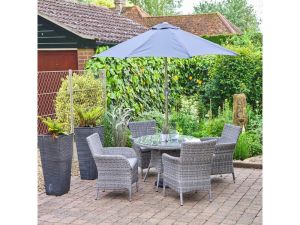 LeisureGrow - Monaco Stone 4 Seat Dining Set with 2.2m Parasol - (Feb Delivery)