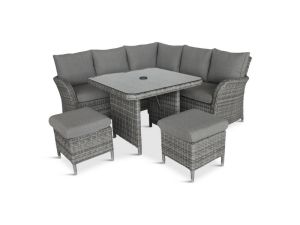 LeisureGrow - Monaco Stone Compact Corner Sofa/Dining Set with Fixed Table - (Feb Delivery)