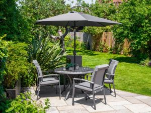 LeisureGrow - Turin 4 Seat Dining Set with 2.5m Parasol - (Feb Delivery)