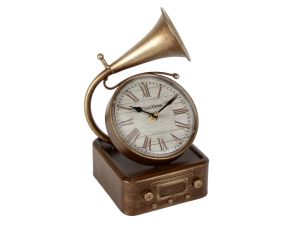 Metal Mantel Clock Gramophone Roman Numerals